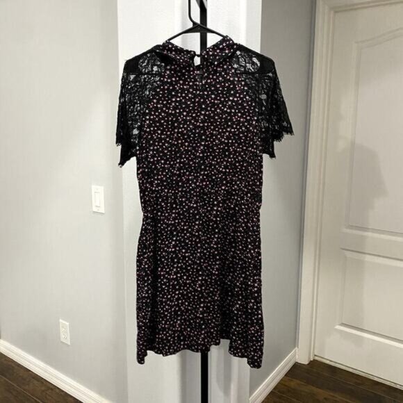 Louche Black Floral Print Collared Short Sleeves Mini Dress Women's Size 10 NWT - Picture 1 of 5